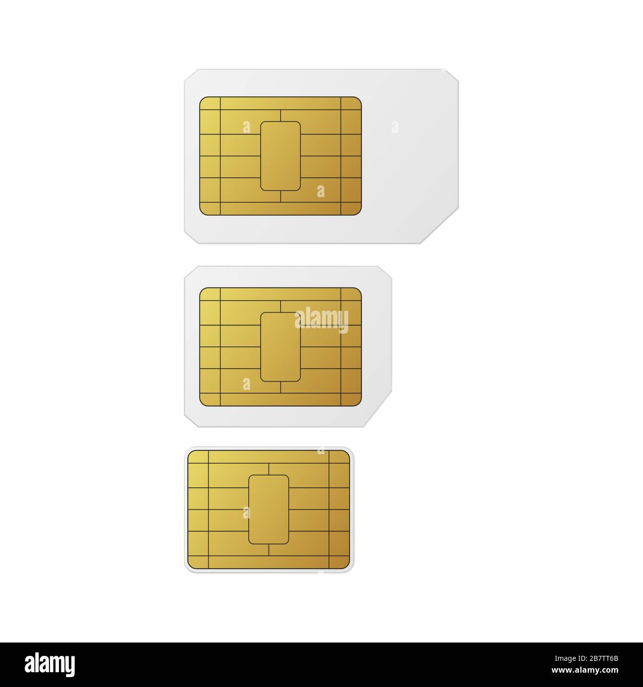 Set di schede SIM. Nano, micro, reti mobili standard con illustrazione vettoriale Illustrazione Vettoriale