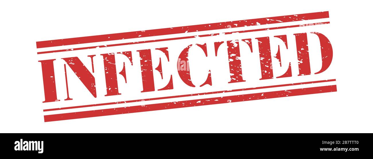 Timbro infetto. Banner vettoriale in difficoltà. Infetto vintage Grunge segno in inchiostro rosso. Illustrazione Vettoriale