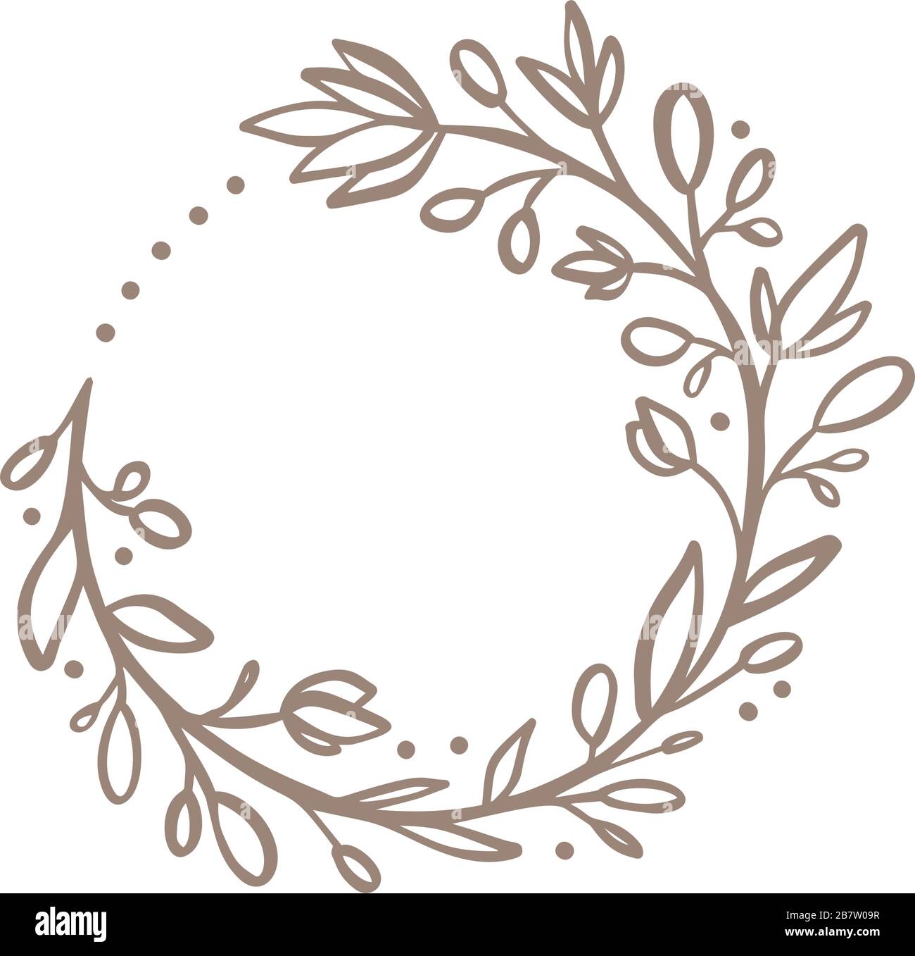Logo wreath con fiori disegnati a mano. Elemento di cornice di disegno floreale vettoriale per inviti, biglietti d'auguri, scrapbooking, poster con posto per il testo Illustrazione Vettoriale