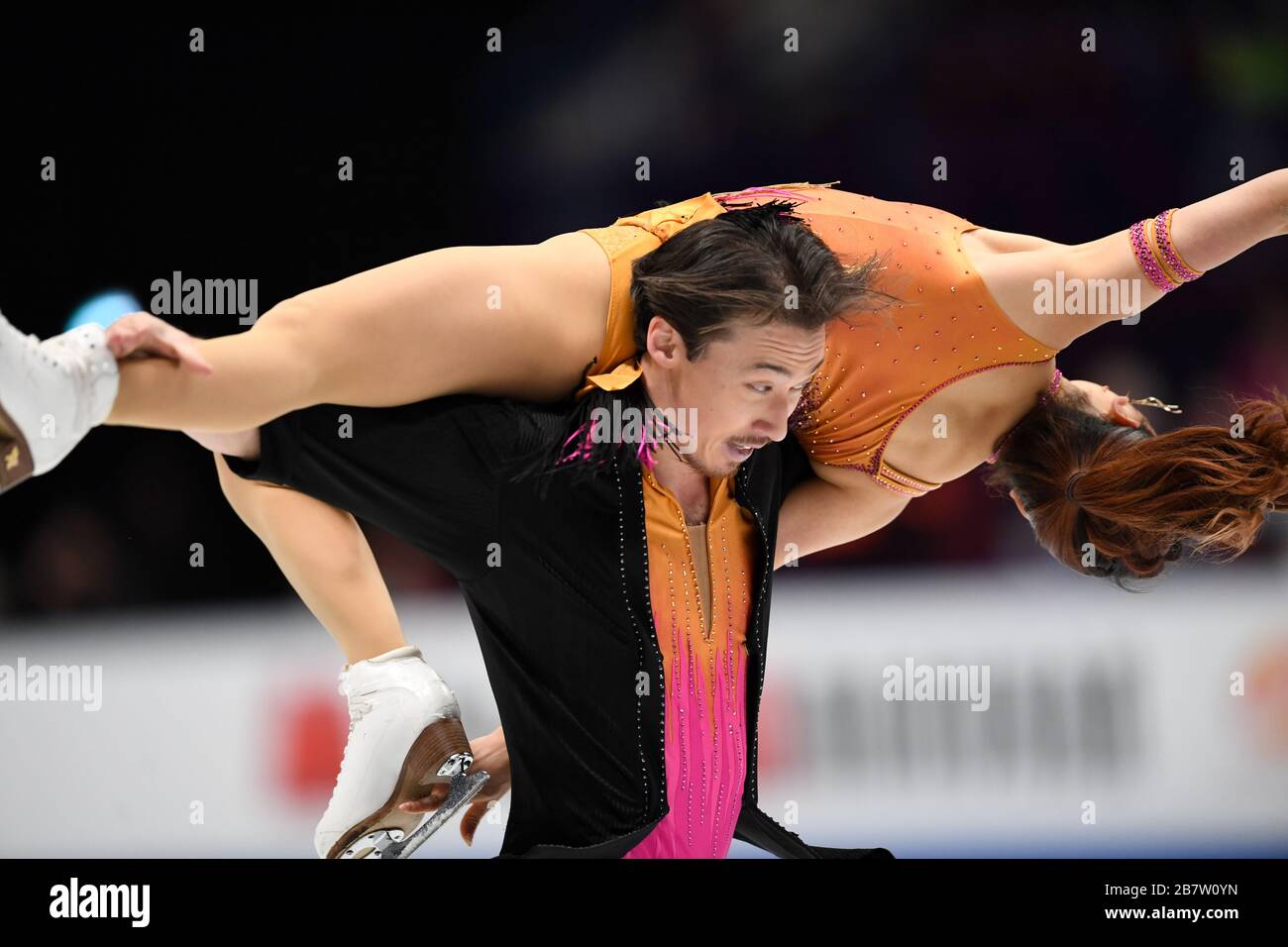 Kana MURAMOTO & Chris REED dal Giappone, durante la Danza sul ghiaccio, Rythm Dance ai Campionati mondiali di pattinaggio ISU 2018 al Mediolanum Forum, il 23 marzo 2018, a Milano. Credit: Raniero Corbelletti/AFLO/Alamy Live News Foto Stock