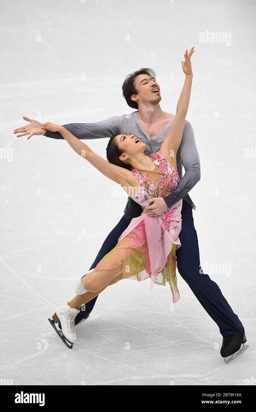 Kana MURAMOTO & Chris REED dal Giappone, durante la danza sul ghiaccio, Free Dance al Campionato Mondiale di Pattinaggio artistico ISU 2018 al Mediolanum Forum, il 24 marzo 2018, a Milano. (Foto di Raniero Corbelletti/AFLO) Foto Stock