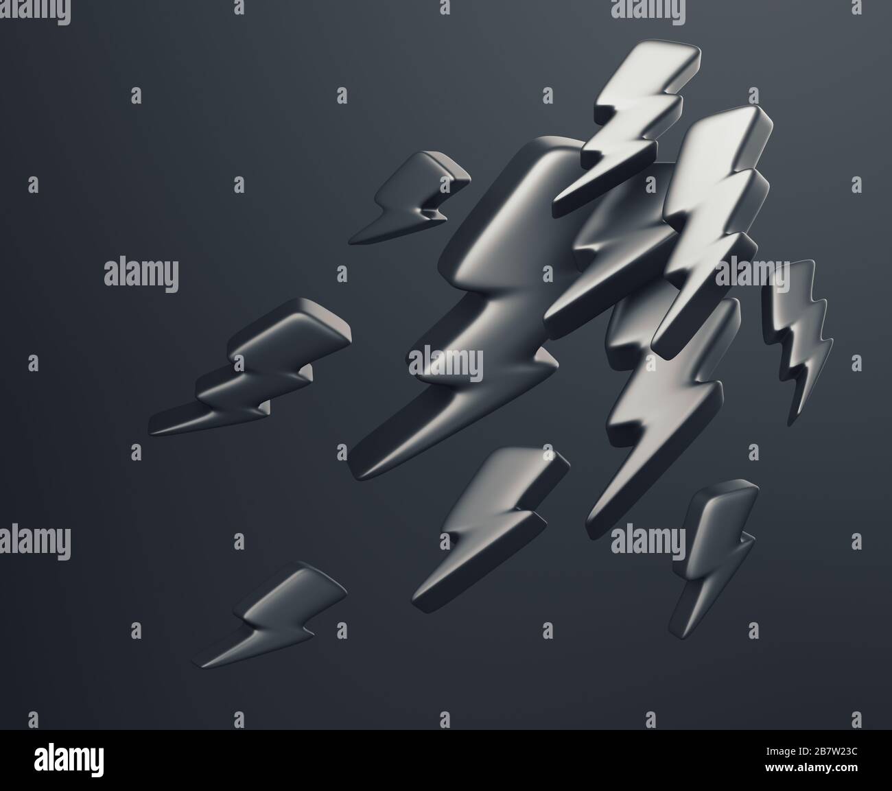 Illustrazione dei simboli dei fulmini. Rendering 3d astratto. Disegno di sfondo per poster, banner, cartellone. Foto Stock