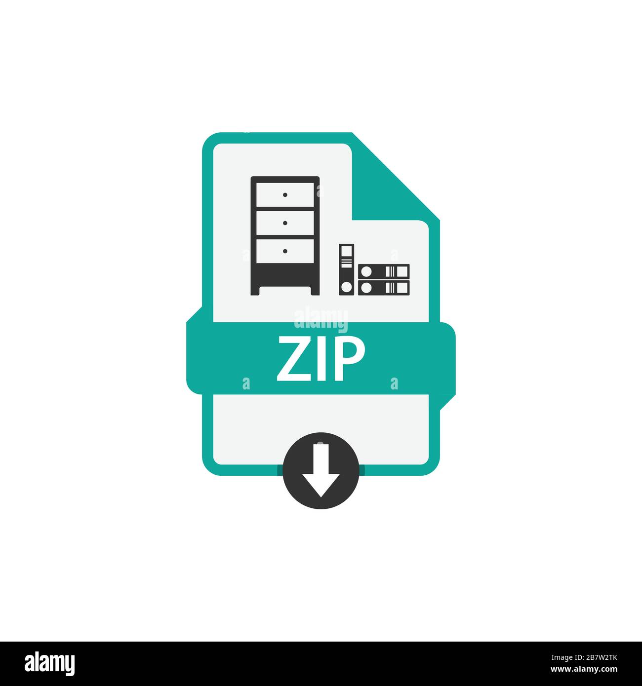 Immagine vettoriale per il download di documenti ZIP in formato file. Vettore grafico disegno piatto icona file ZIP Illustrazione Vettoriale