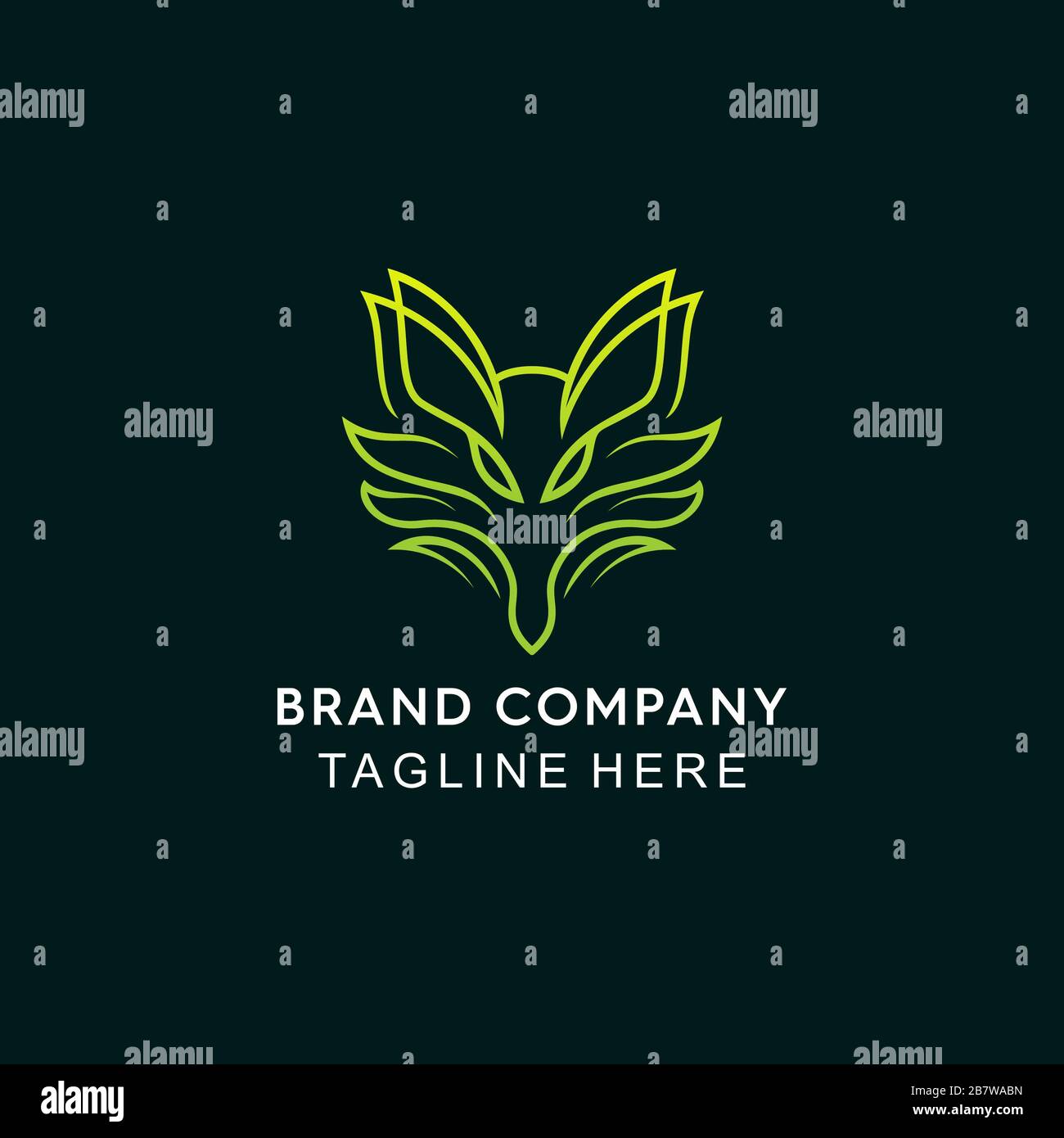 Elegante lupo con logo a forma di foglie Foto Stock