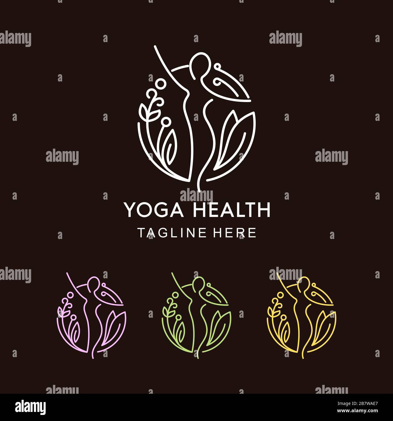 Linea Yoga e Fiore Mono Design con colori diversi Foto Stock