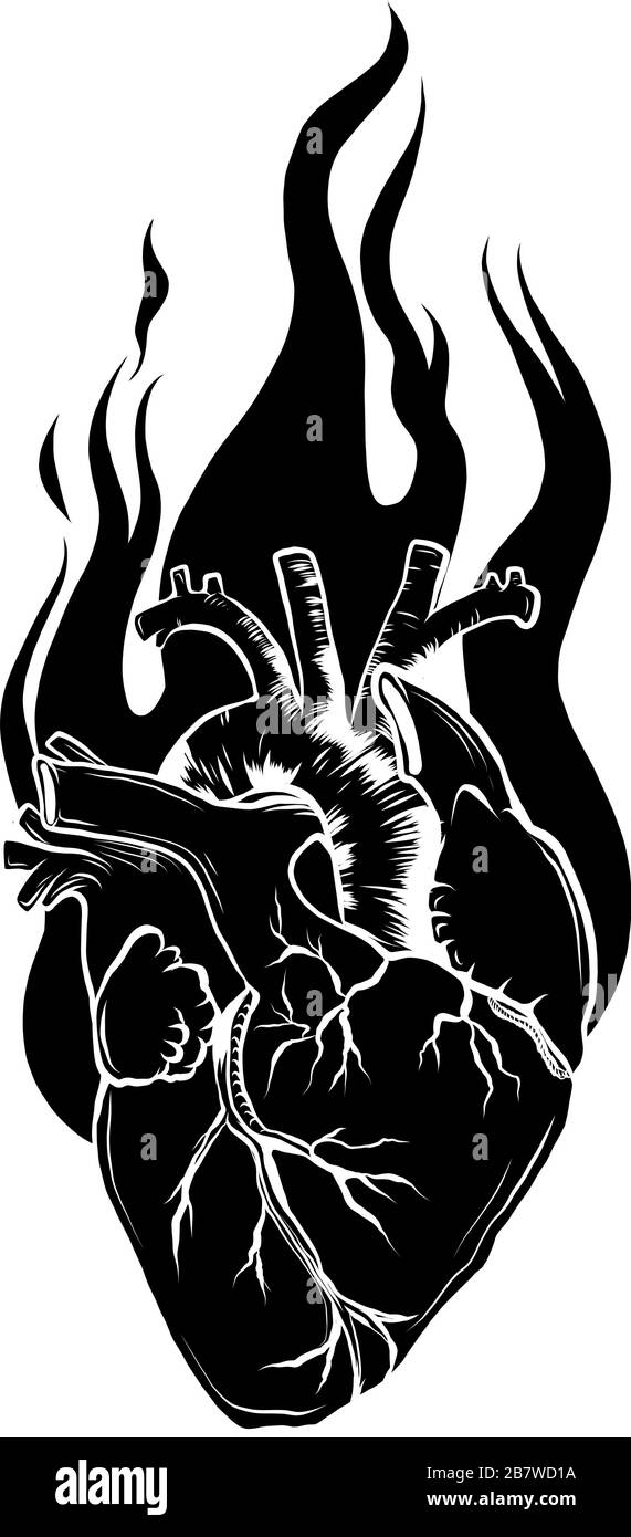 Icona nera con sagoma a cuore fiammeggiante. Illustrazione vettoriale Illustrazione Vettoriale