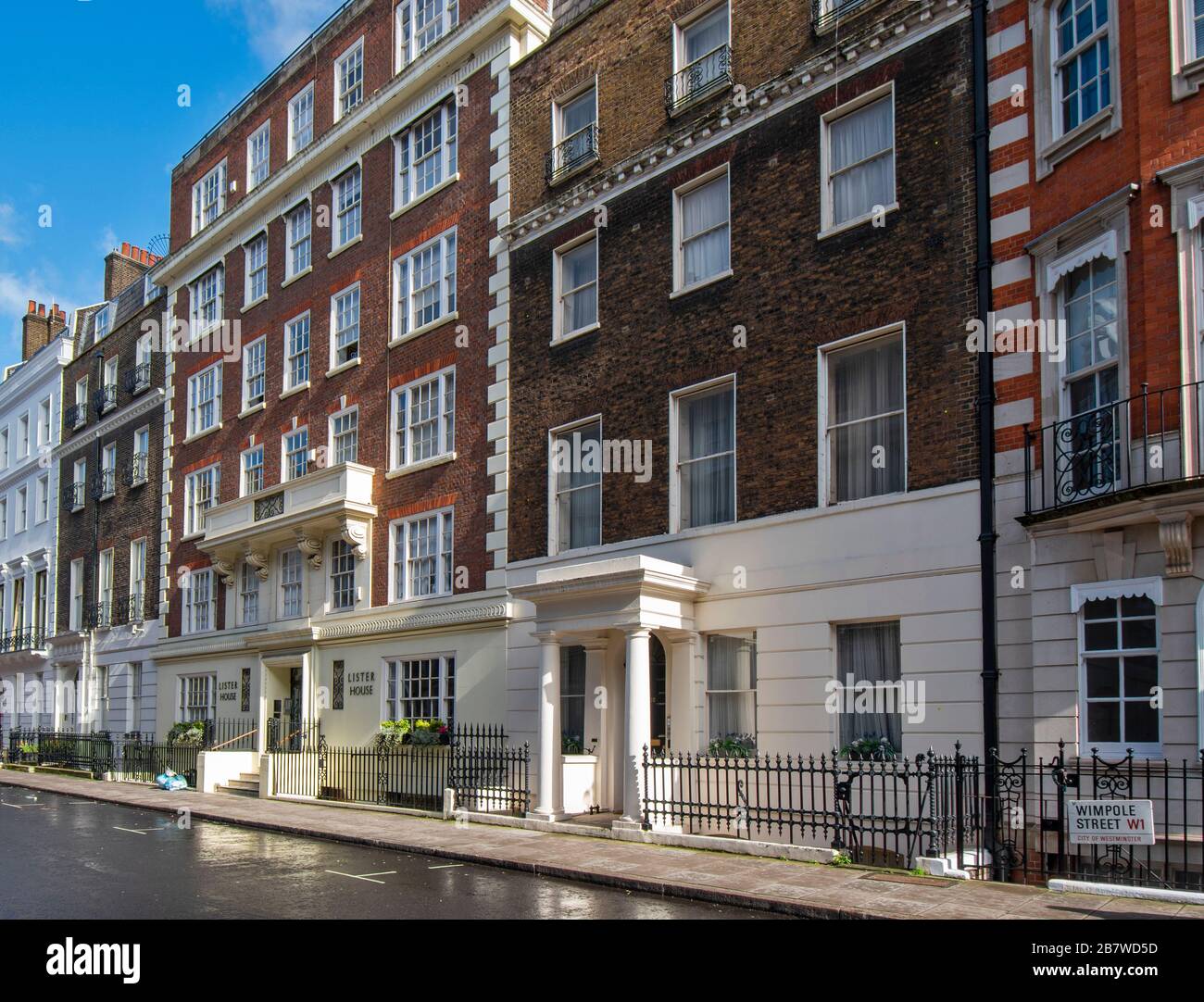 LONDON WIMPOLE STREET LISTER CASA IN MATTONI GIALLI E ROSSI Foto Stock