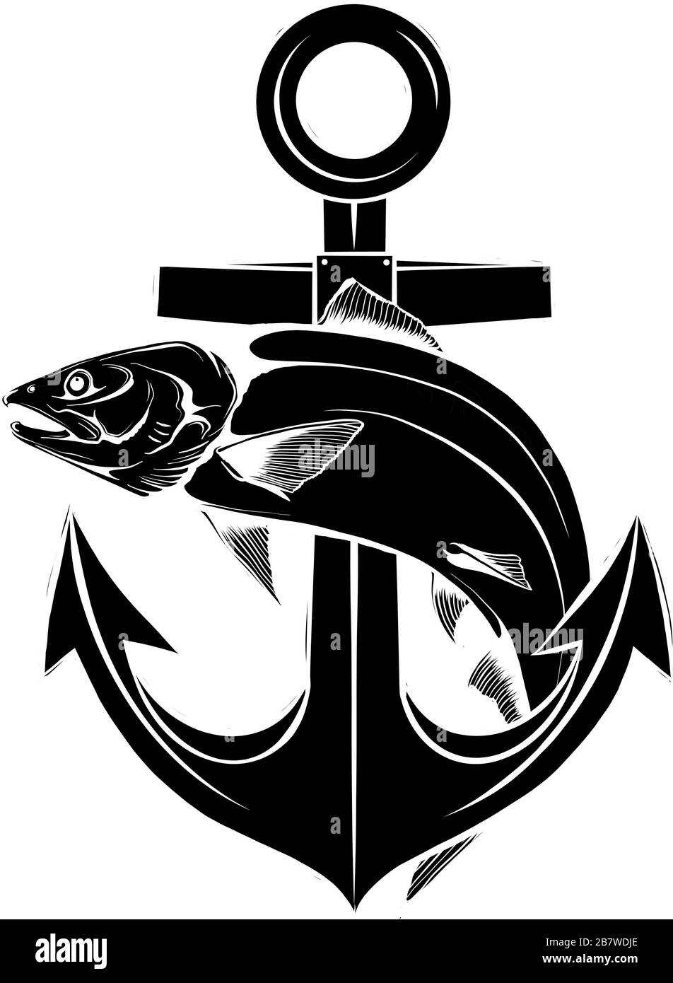 Logo salmone con disegno ad ancora illustrazione vettoriale Illustrazione Vettoriale