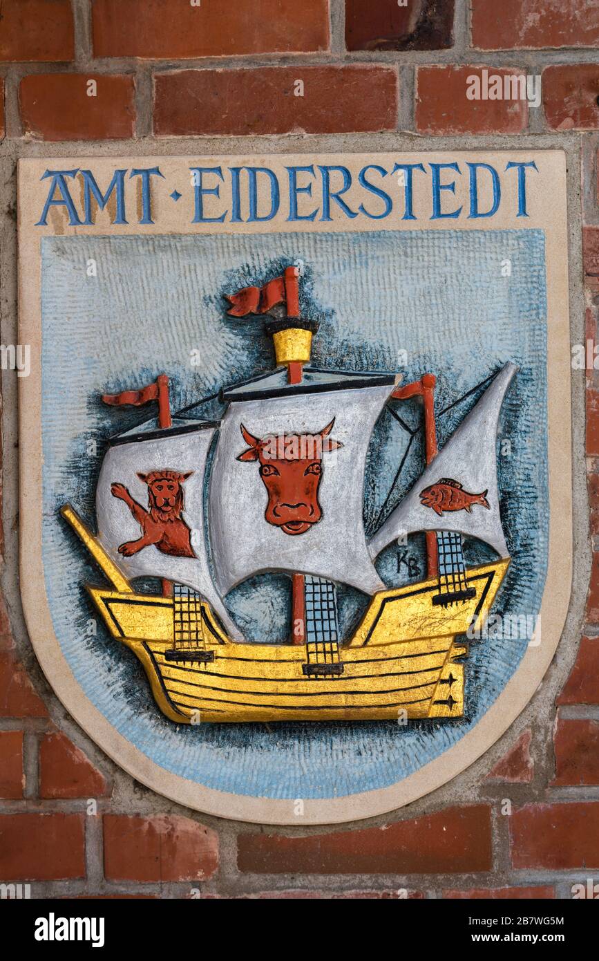 Eblem di Amt Eiderstedt o distretto Eiderstedt, paesaggio e penisola Eiderstedt, Frisia settentrionale, Schleswig-Holstein, Germania settentrionale, Europa centrale Foto Stock