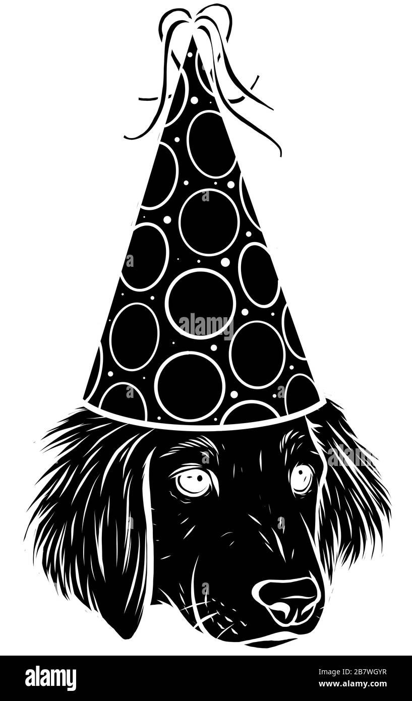 Poster natalizio. Cucciolo Beagle in un cappello da festa. Illustrazione vettoriale. Illustrazione Vettoriale