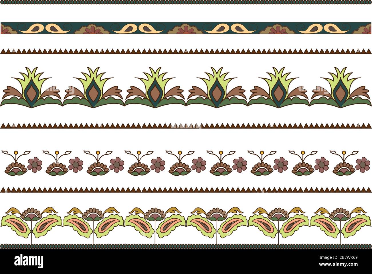 Morroccan e boho stile 6 bordi ripetibili disegni di bordo Illustrazione Vettoriale