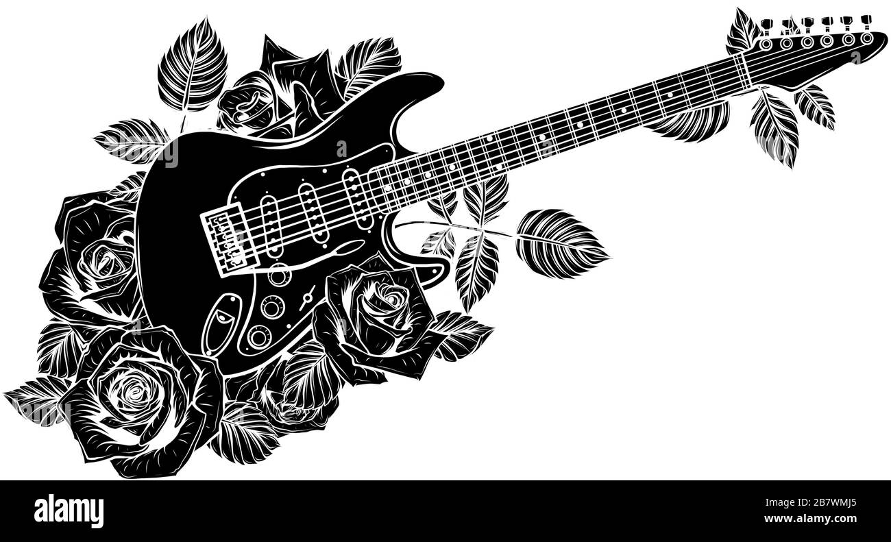 silhouette di un classico vettore di chitarra elettronica Illustrazione Vettoriale