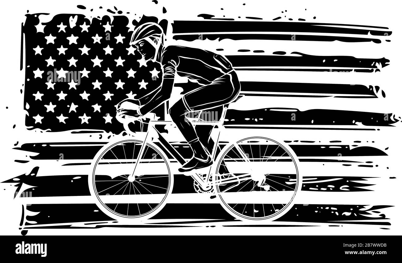 ciclista con american flag disegno vettoriale illustrazione Illustrazione Vettoriale