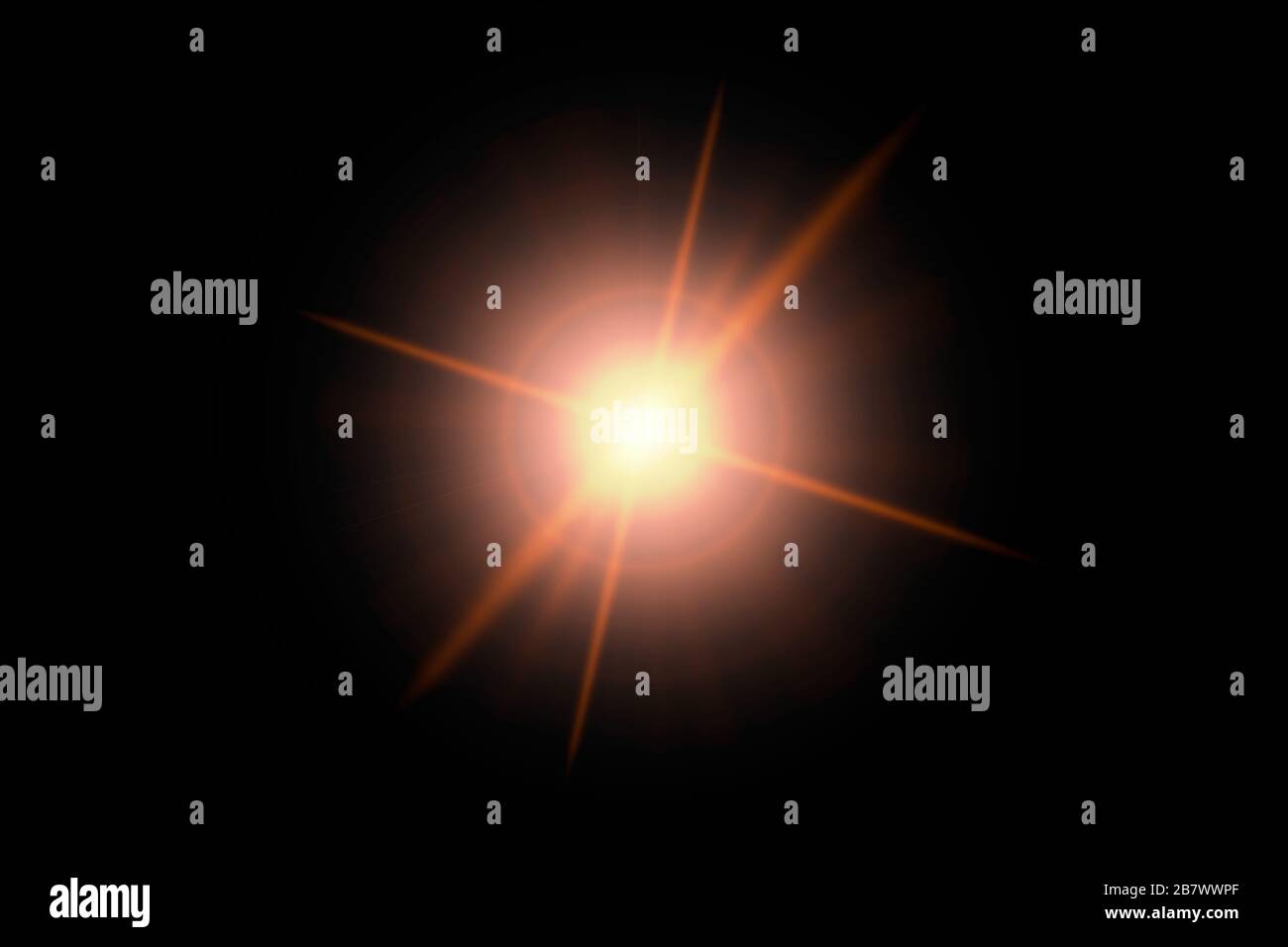 Astratto flare luce velocità di illuminazione elementi effetto su sfondo nero concetto di design. Illustrazione luci lente ottica sfarfalla brillante. Foto Stock