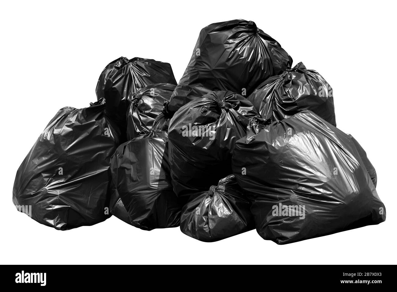 Bin garbage bag, Bin,Cestino rifiuti, immondizia, sacchetti di plastica palo isolata su sfondo bianco Foto Stock
