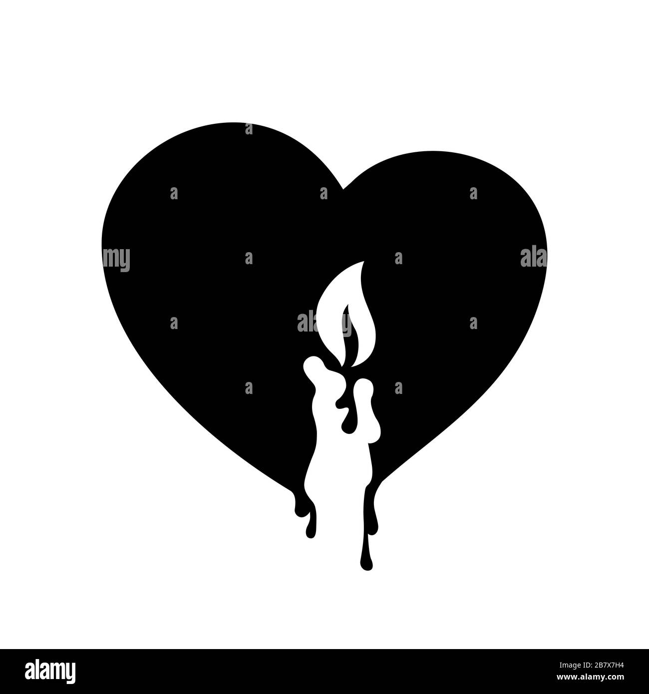 Simbolo cuore con una candela fusa e fiamma di fuoco. Il concetto di amore, romanticismo, tristezza. Illustrazione vettoriale Illustrazione Vettoriale
