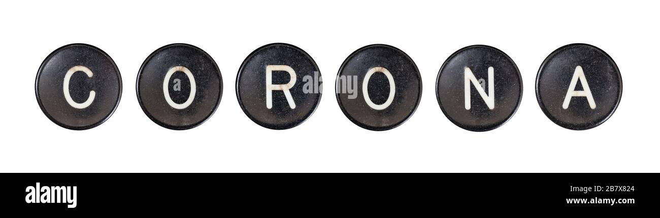 Vecchi bottoni per macchine da scrivere vintage - isolati su bianco - Coronavirus Foto Stock