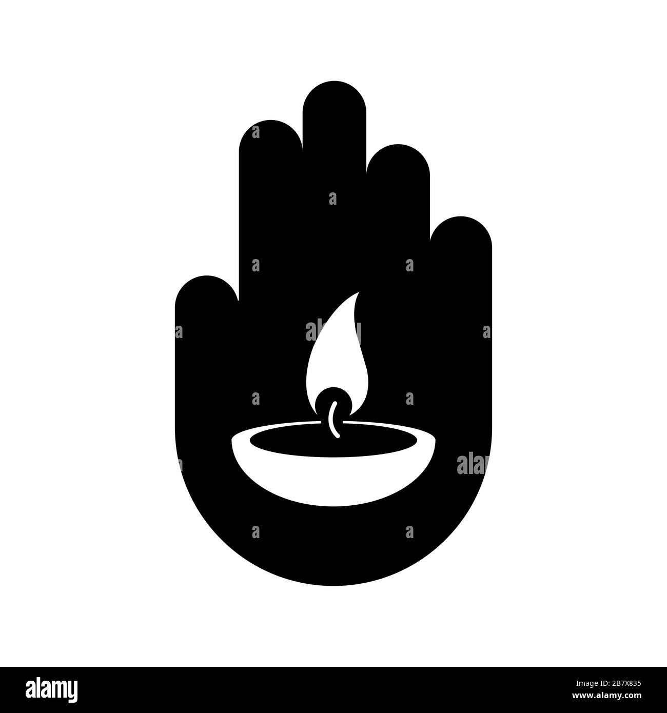 Simbolo della mano con un'illustrazione della candela. Concetto di dolore, dolore, preghiera, segno di stop vettoriale Illustrazione Vettoriale