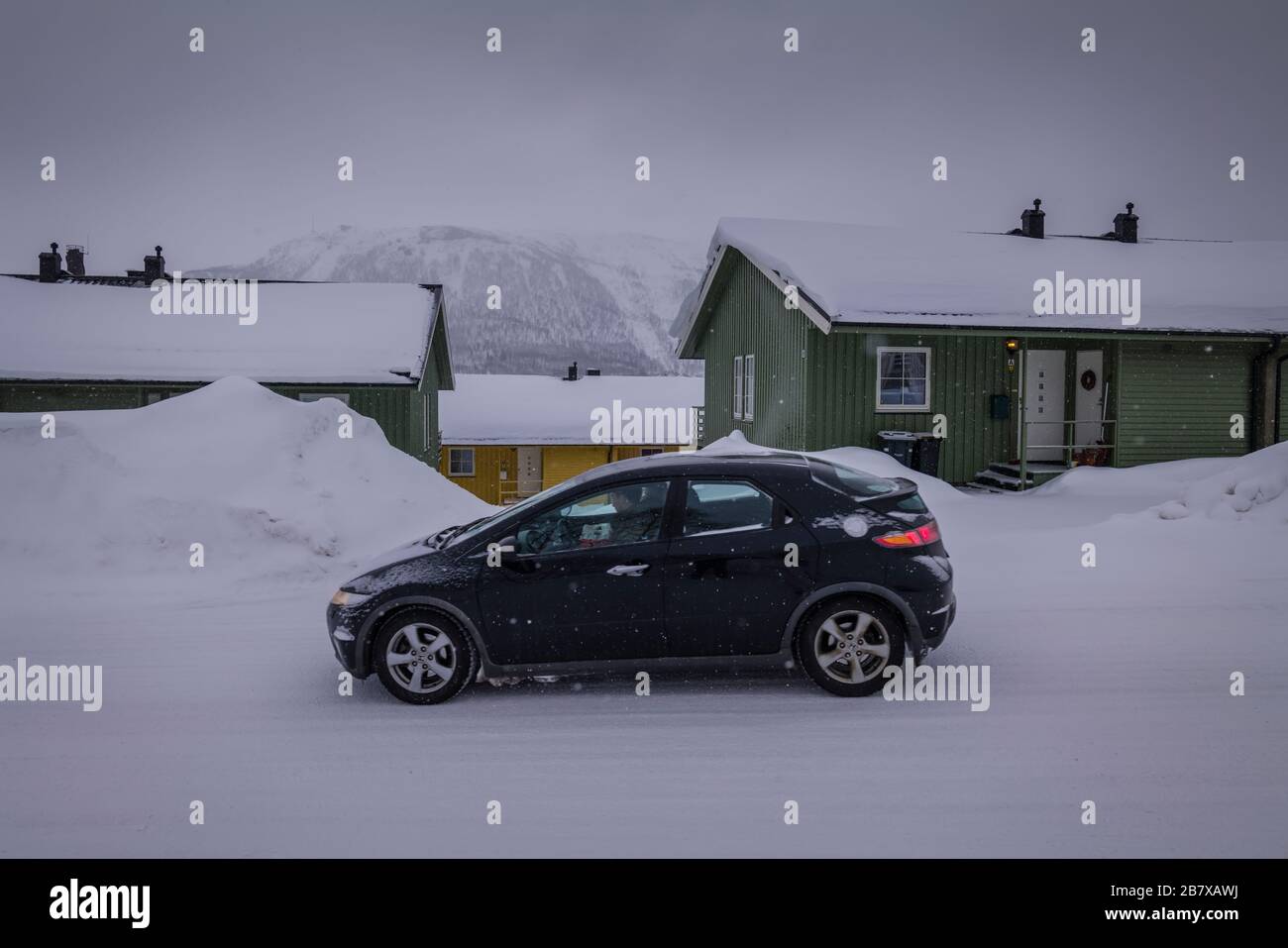 Guida invernale a Tromso, Norvegia. Foto Stock