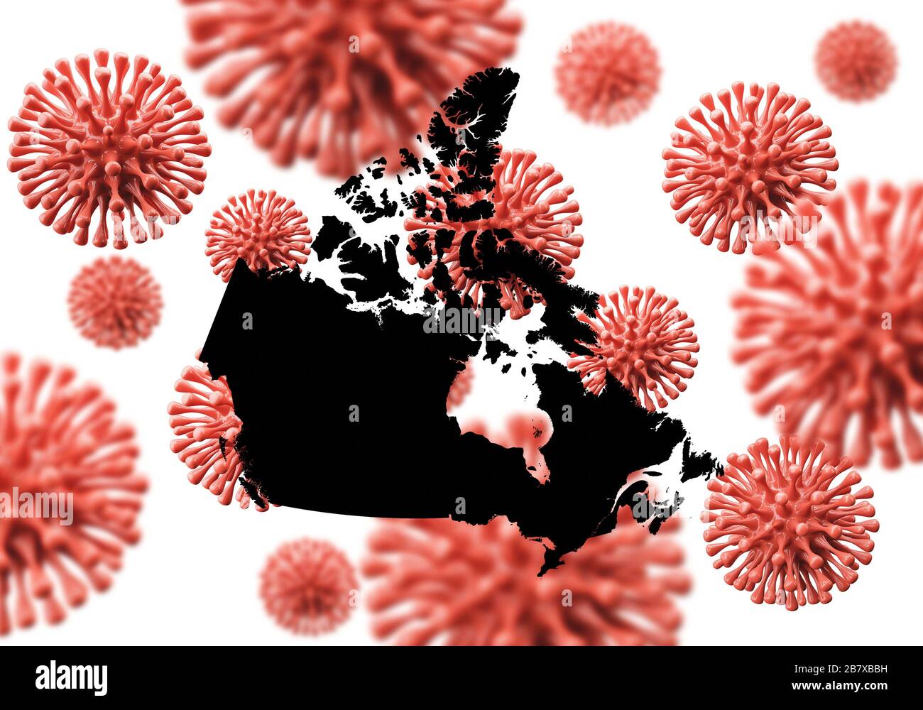 Canada mappa su un background di microbo virus scientifico. Rendering 3D Foto Stock