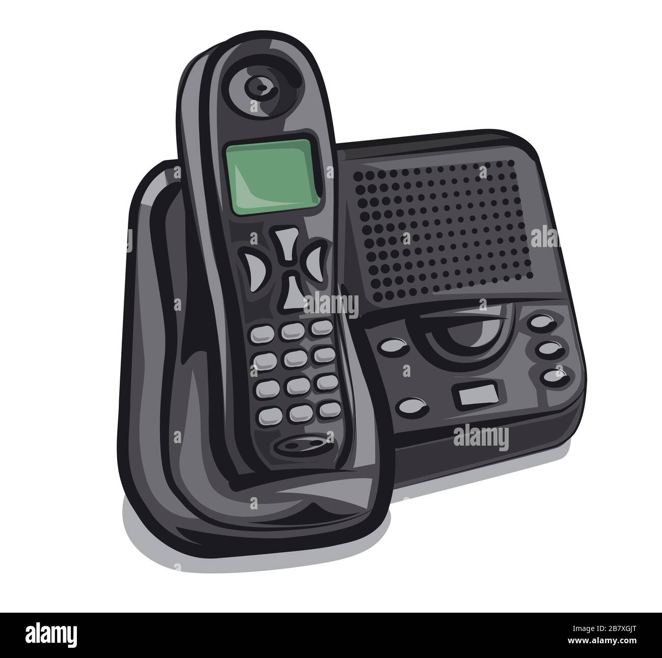 immagine del vecchio telefono cordless dell'ufficio su sfondo bianco Illustrazione Vettoriale