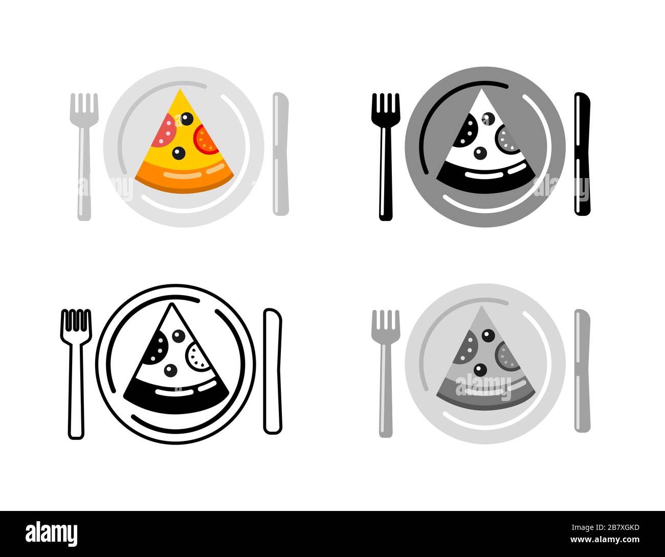 illustrazione della fetta di icone di salame della pizza impostata Illustrazione Vettoriale