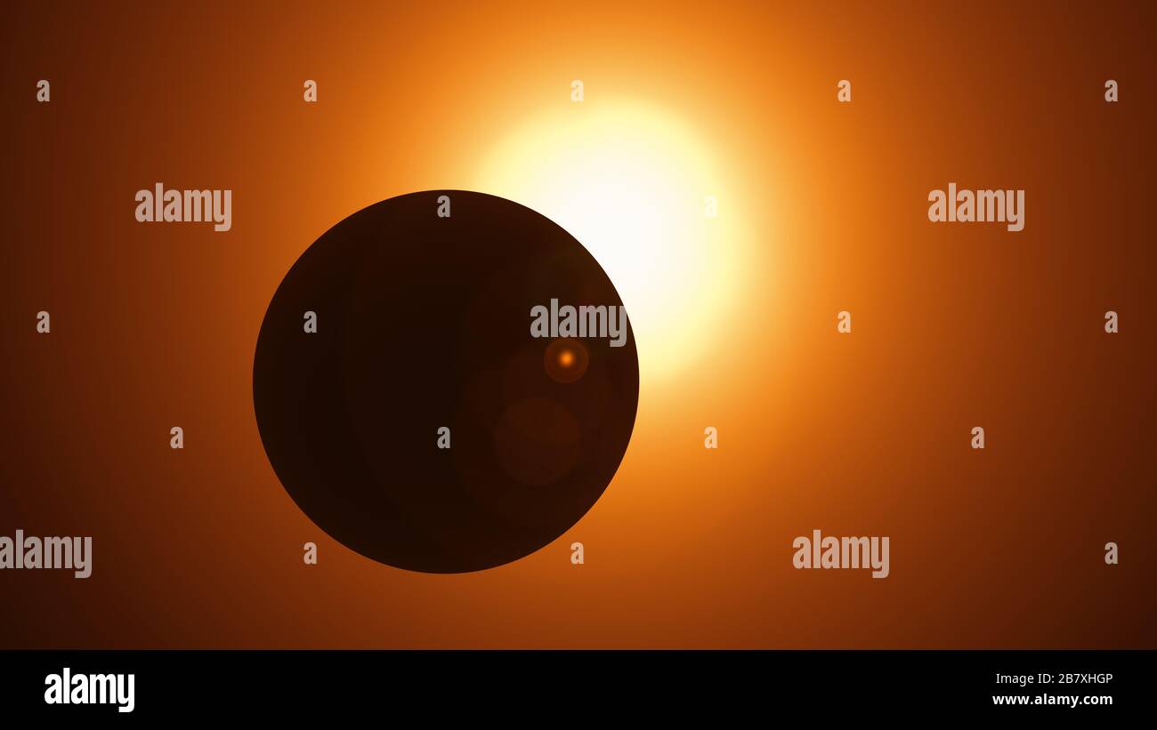 Un'eclissi solare si verifica quando una parte della Terra è inghiottita in un'ombra gettata dalla Luna che blocca completamente o parzialmente la luce solare. Foto Stock