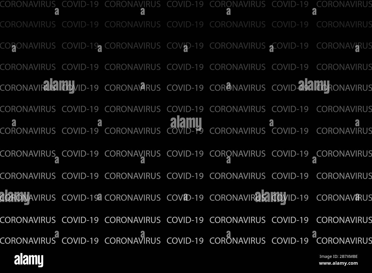 Coronavirus e COVID-19 parole su sfondo nero Foto Stock