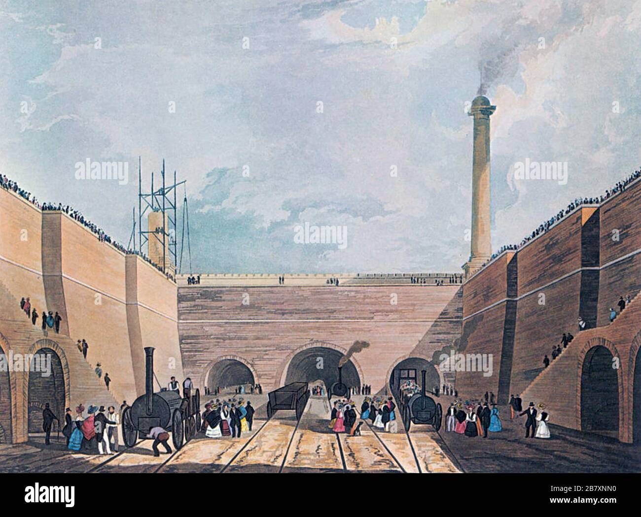 LIVERPOOL MANCHESTER RAILWAY Edge Hill Station nel 1830. Al centro si trova la grande apertura per il tunnel di Wapping che conduce ai Wapping Dock, Foto Stock