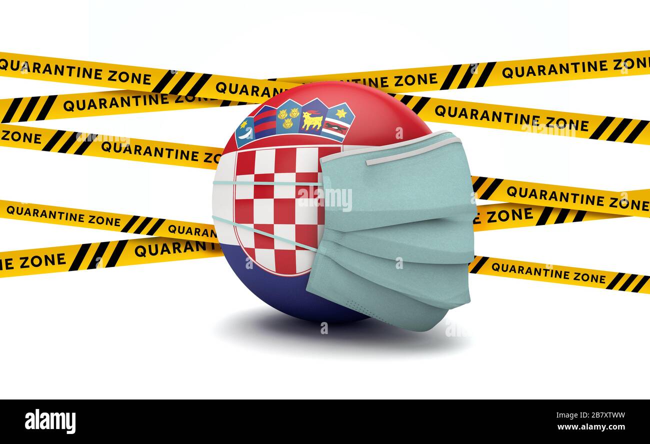 Bandiera della Croazia con maschera facciale protettiva. Nuovo concetto di coronavirus. Rappresentazione 3D Foto Stock