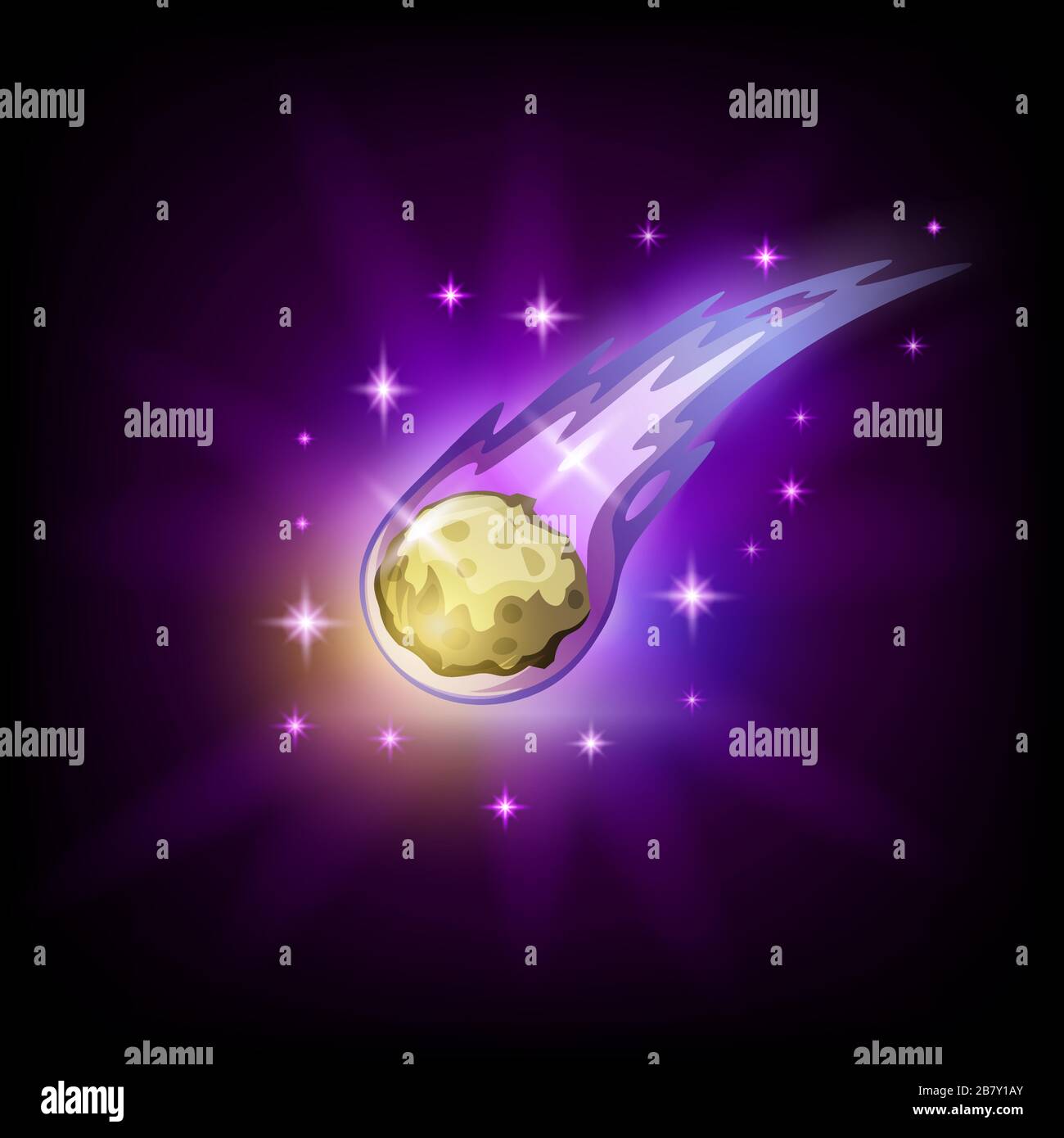 Colorful cometa meteorite caduta con icona brillante coda per slot machine Illustrazione Vettoriale