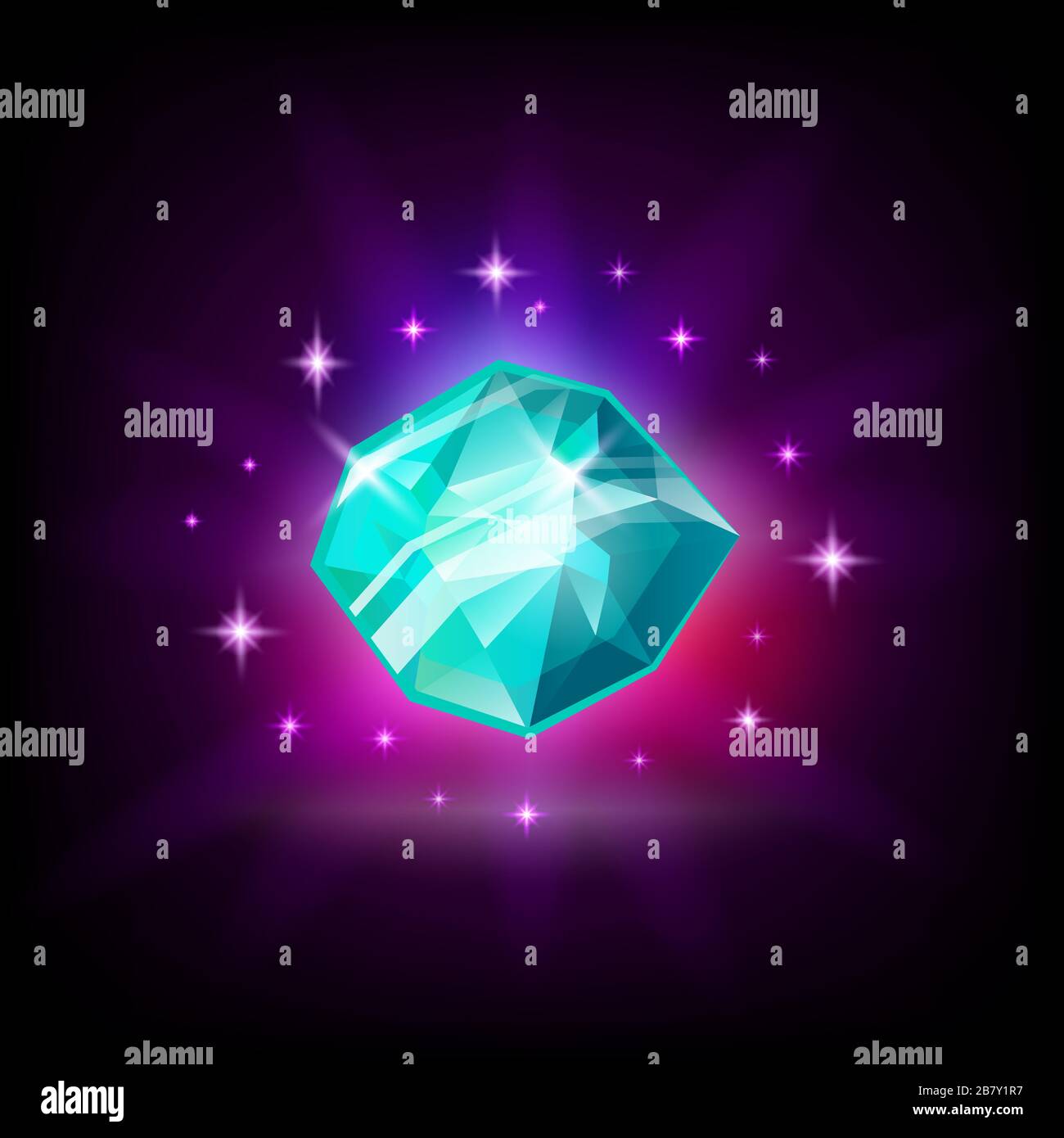 Shining Blue Diamond, gemma, slot per l'icona di Online Casino o del logo per il gioco mobile su sfondo scuro, illustrazione vettoriale. Illustrazione Vettoriale