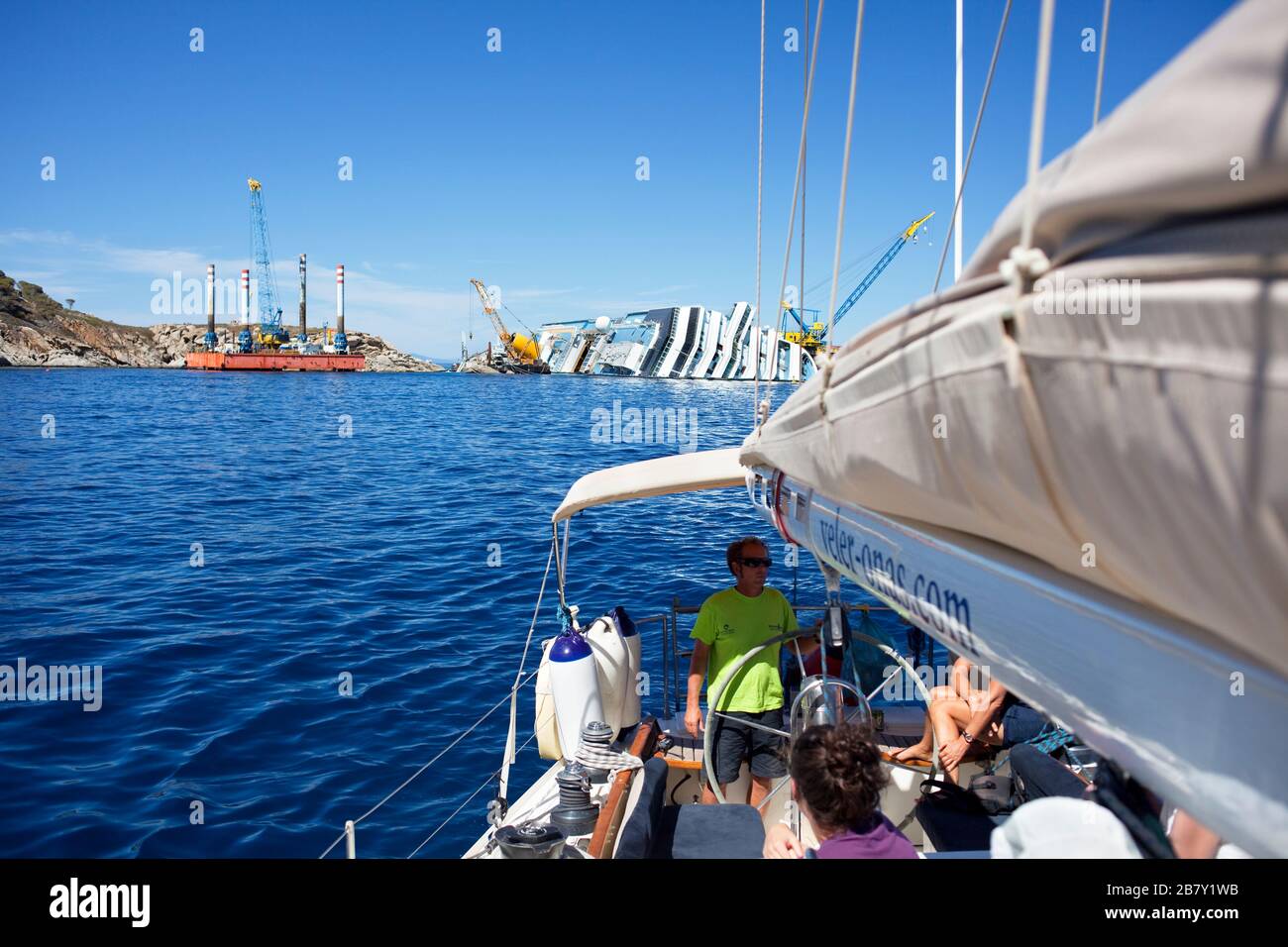 Costa Concordia affondò nell'isola del Giglio. Le isole della Toscana. Italia, Mediterraneo. Foto Stock