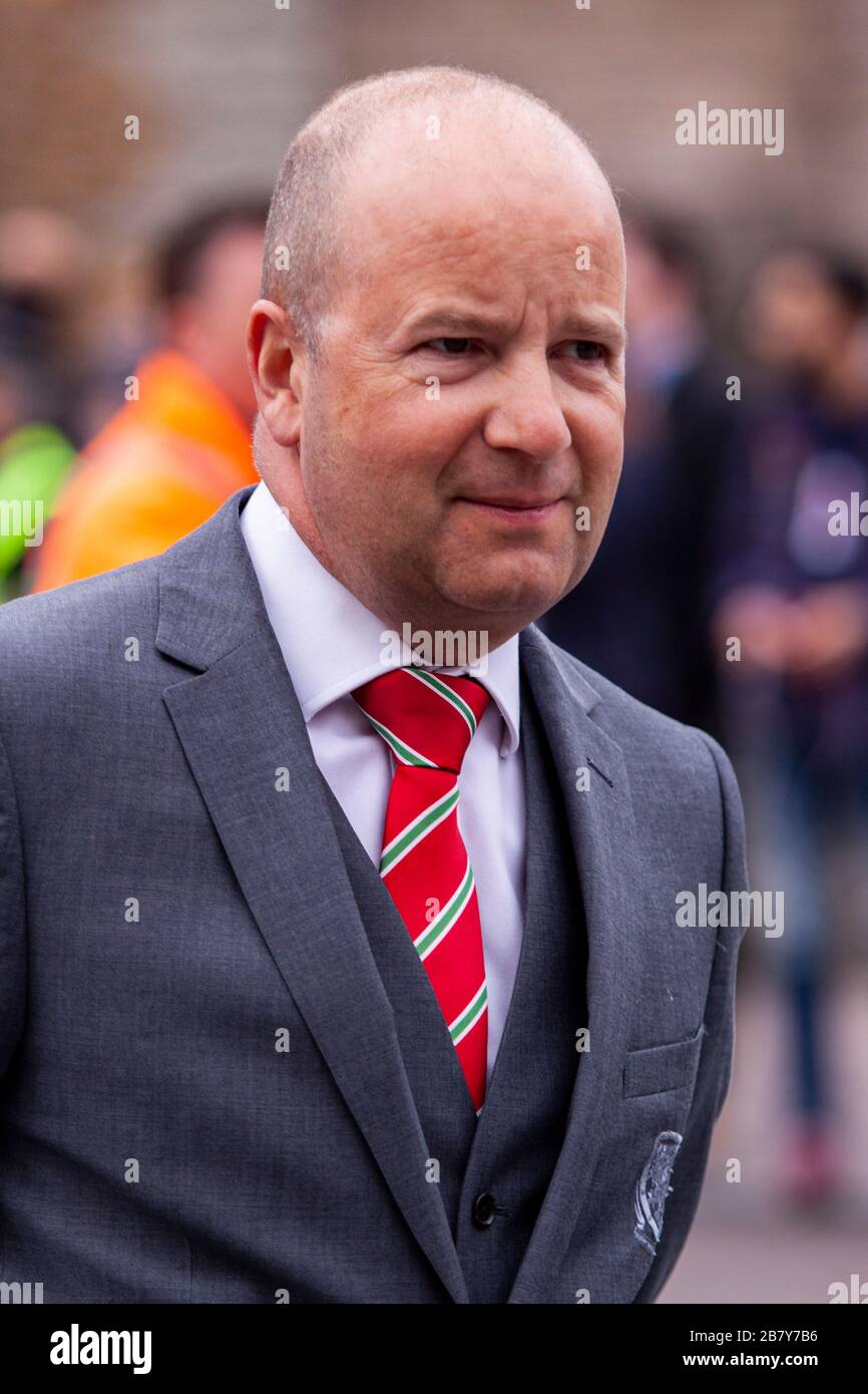 Il presidente della FAW Jonathan Ford. Il Trofeo UEFA Champions League arriva al Castello di Cardiff il 21 aprile 2017. Foto Stock