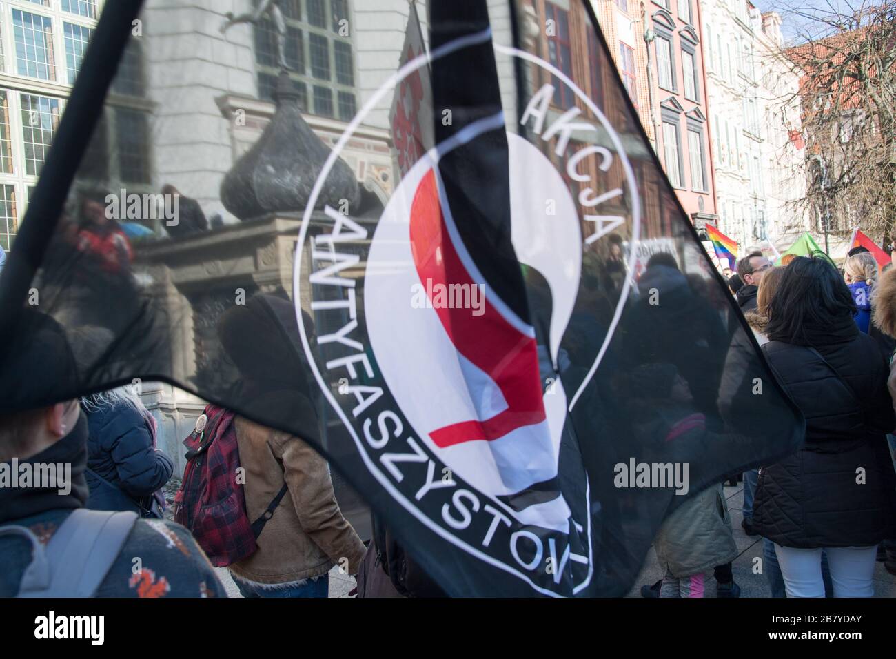 Antifascista a Gdansk, Polonia. 8 Marzo 2020 © Wojciech Strozyk / Alamy Stock Photo Foto Stock