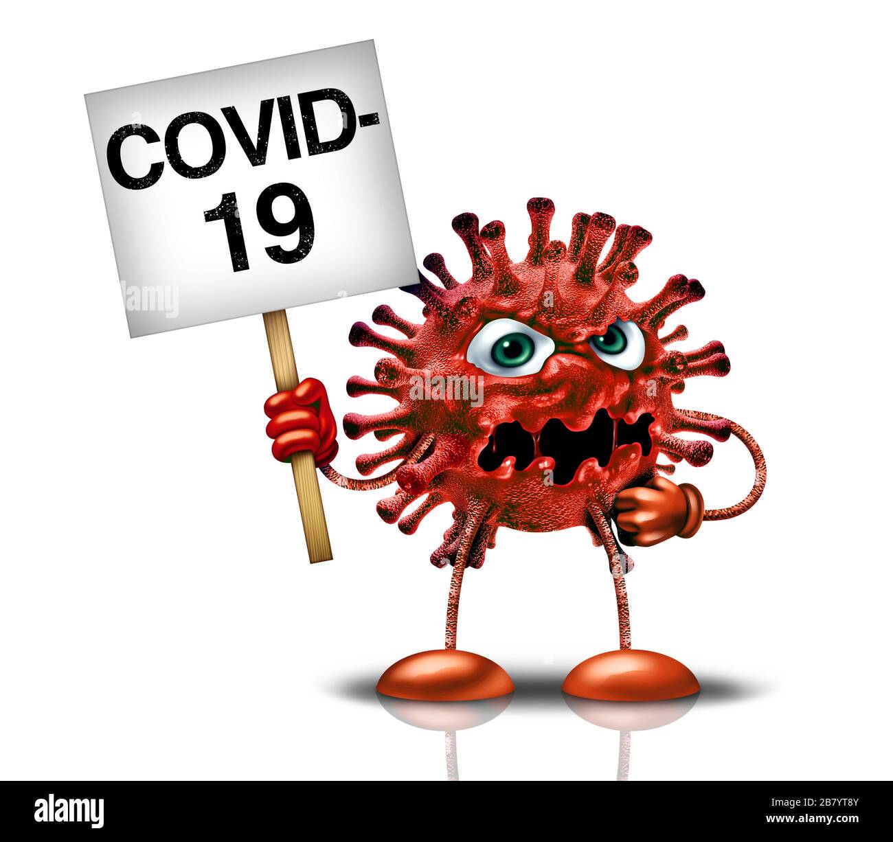 Virus Covid-19 e epidemia di Coronavirus e influenza come carattere pericoloso del ceppo di influenza che tiene un segno come un concetto di rischio medico pandemico con Foto Stock Virus Covid-19 e epidemia di Coronavirus e influenza come carattere pericoloso del ceppo di influenza che tiene un segno come un concetto di rischio medico pandemico con Foto Stock