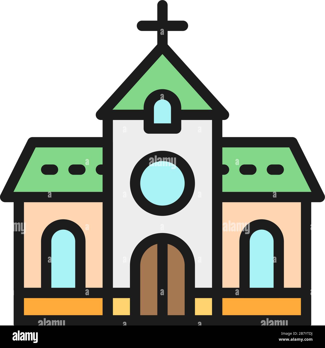 Chiesa, cappella, tempio a linea di colore icona. Illustrazione Vettoriale