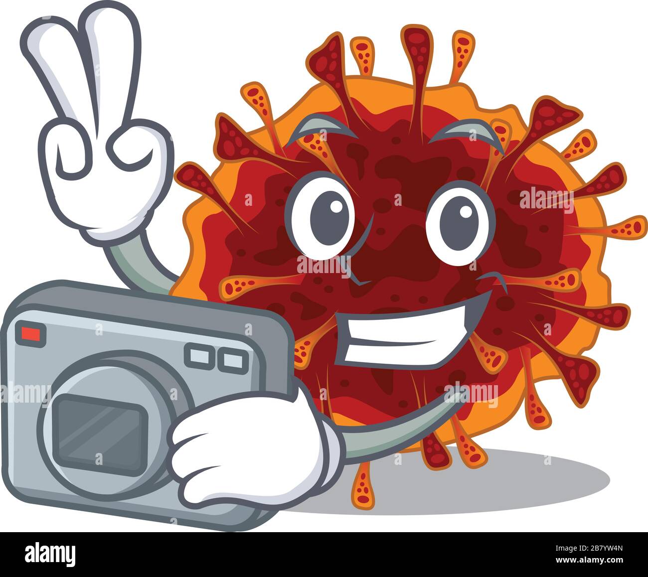 Delta coronavirus mascotte design come fotografo professionista con una macchina fotografica Illustrazione Vettoriale