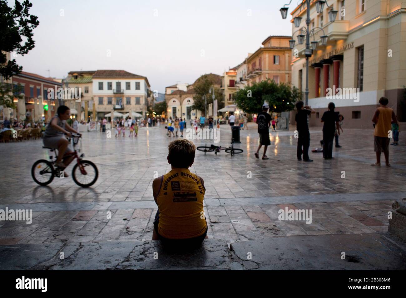 Piazza Syntagma. Nauplia. Penisola del Peleponese. Golfo Argolico. Mare di Egean, Mediterraneo. Grecia (Hellas), Europa. Foto Stock