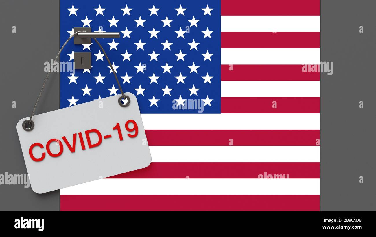 Concetto medico di coronavirus. Il concetto di chiusura dei confini degli Stati Uniti. Illustrazione 3D. Foto Stock