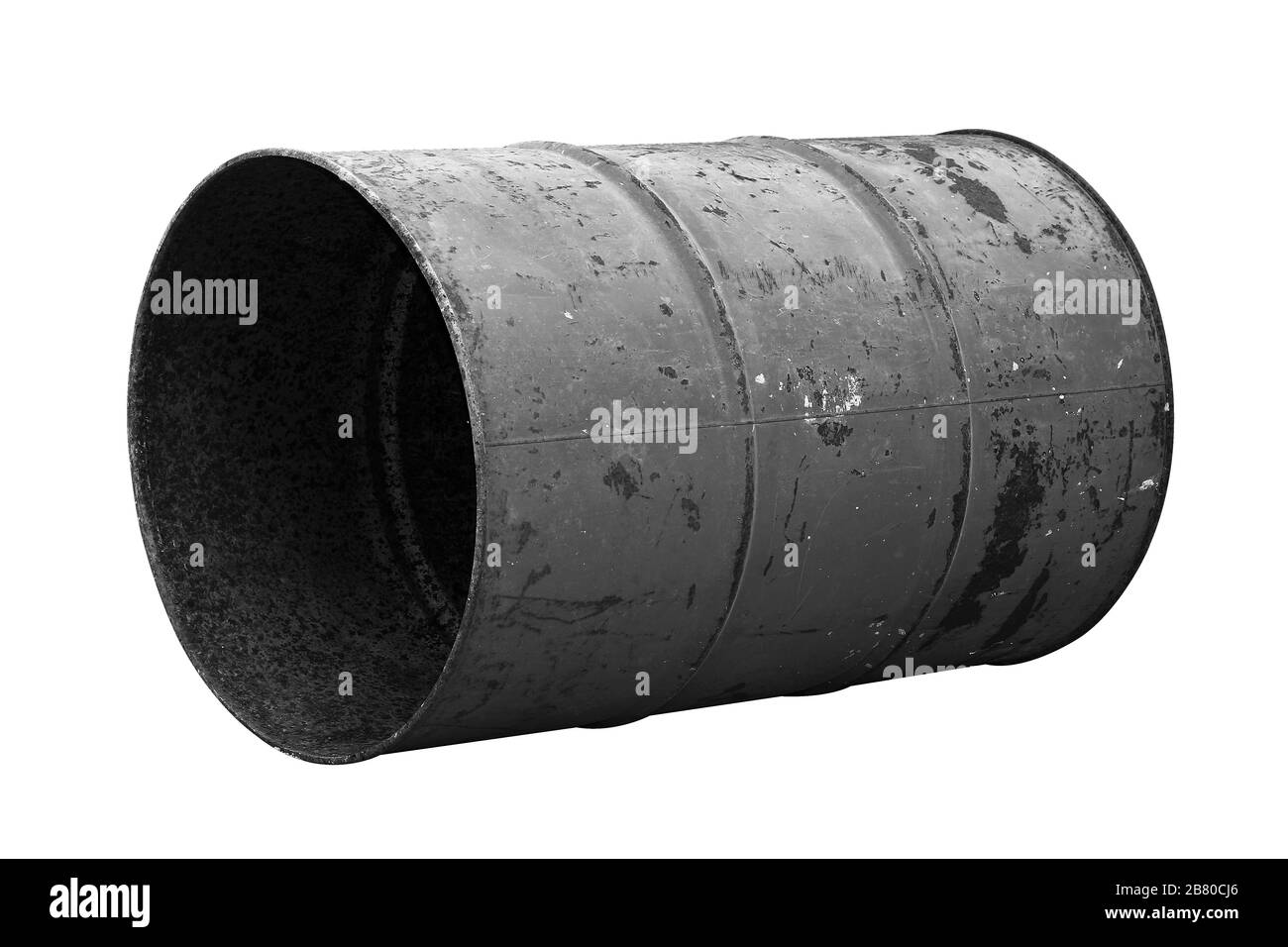 Barile olio nero o scuro vecchio isolato su sfondo bianco Foto Stock