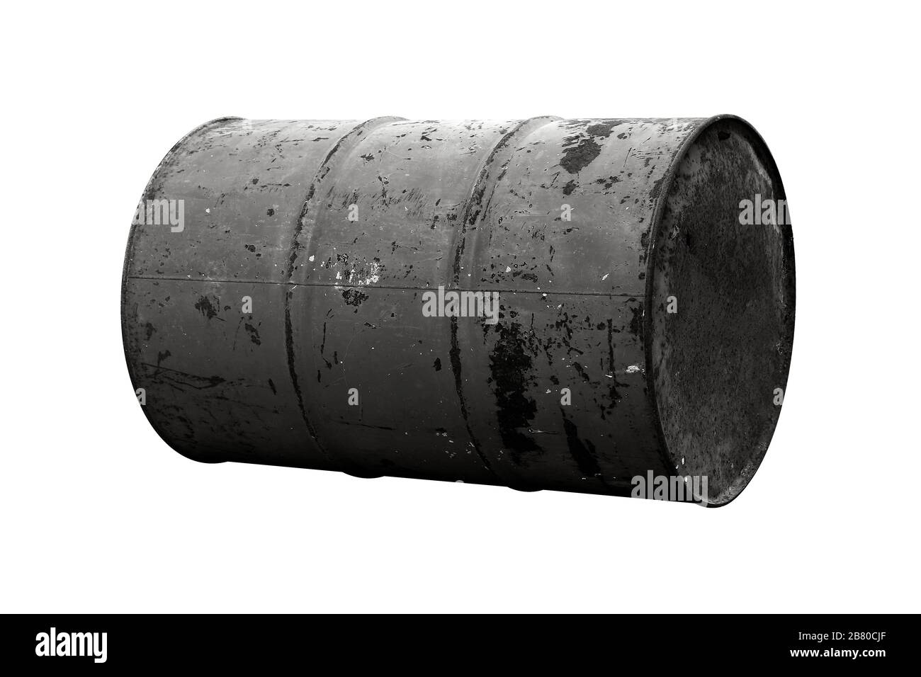 Barile olio nero o scuro vecchio isolato su sfondo bianco Foto Stock