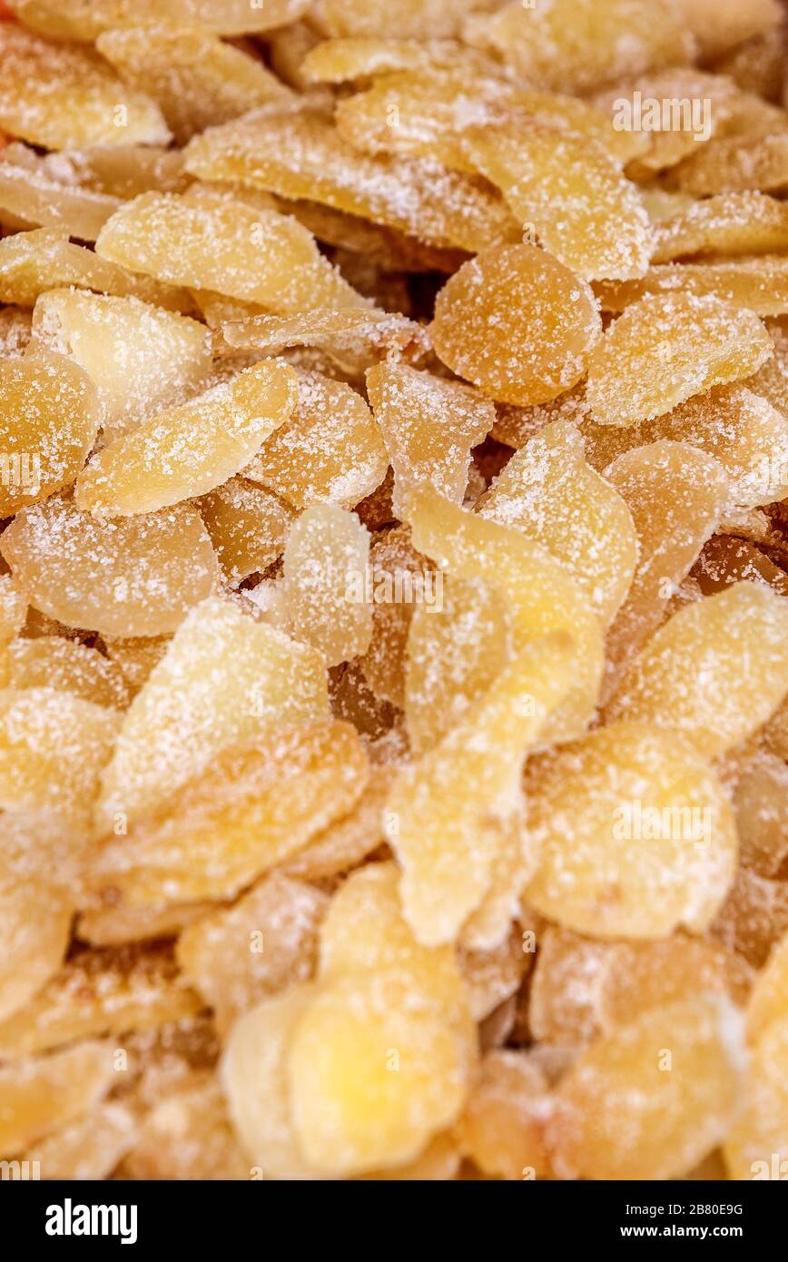 Fette di zenzero cristallizzato e andied Foto Stock