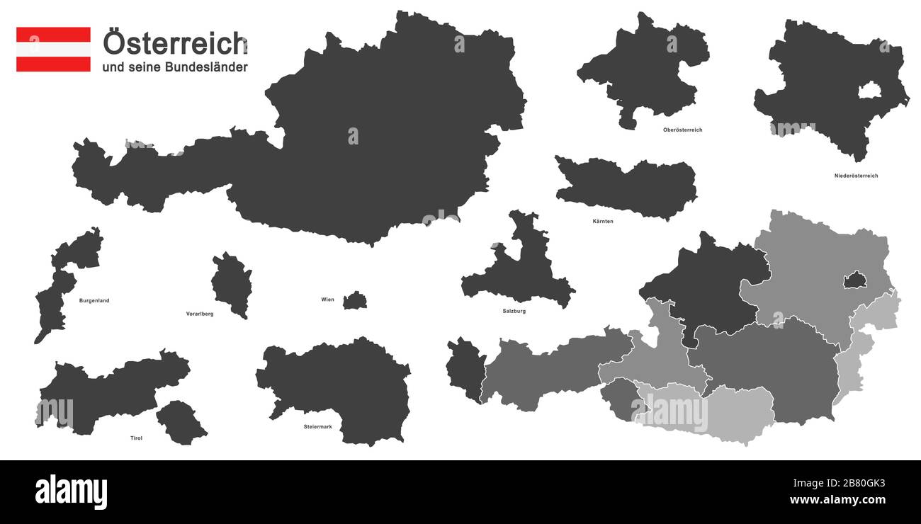 Silhouette dell'Austria e degli stati federali Illustrazione Vettoriale