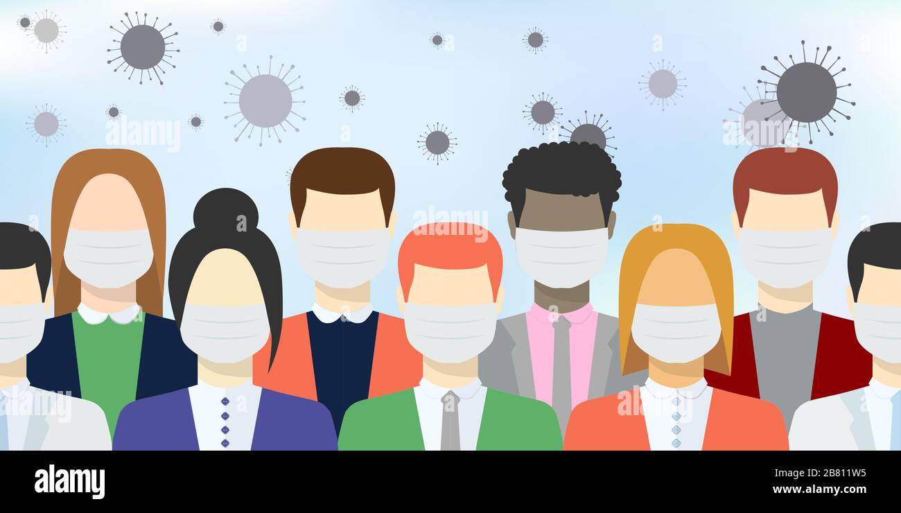 Persone nella maschera medica con modello di virus , Illustrazione Vettoriale