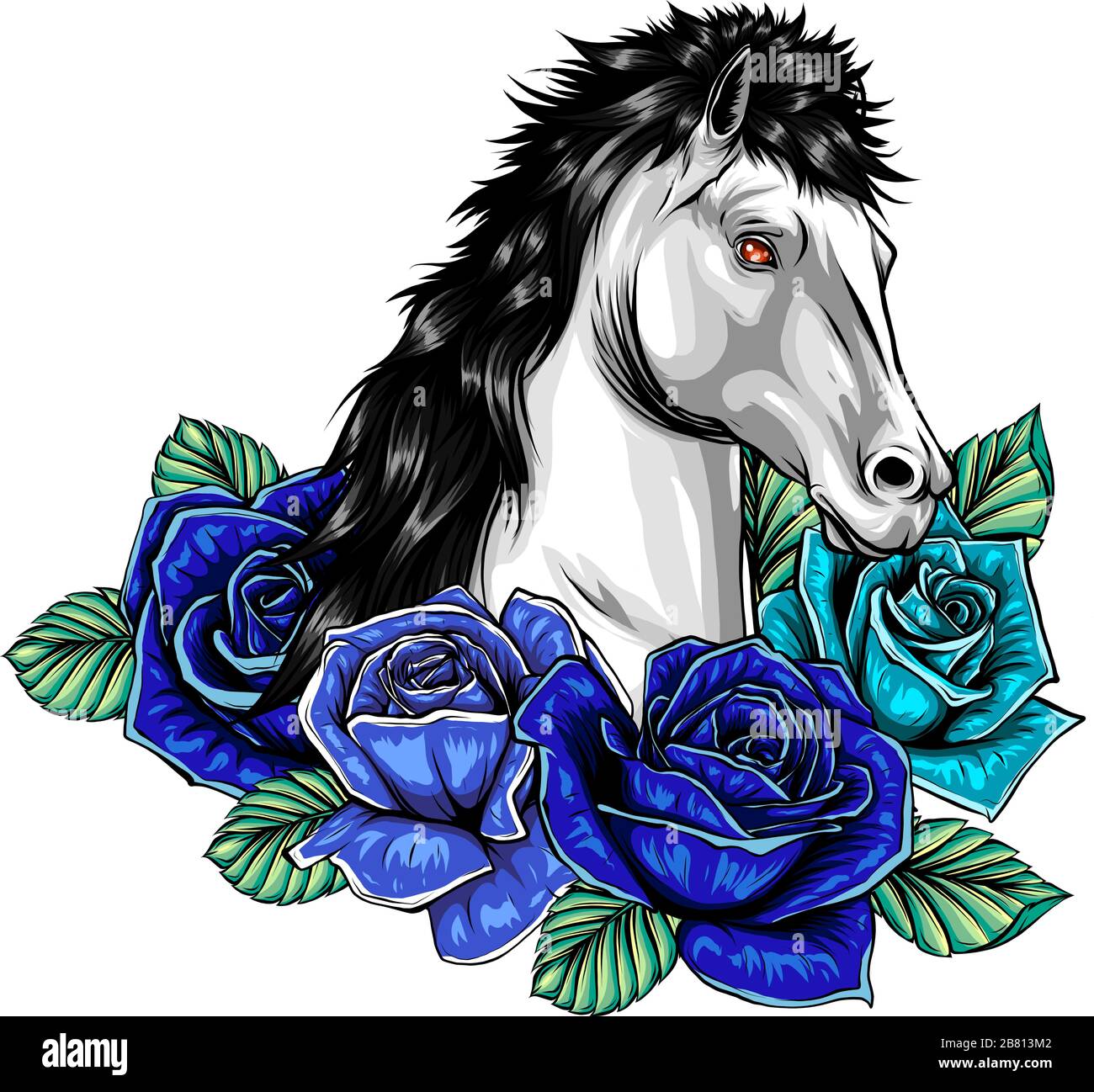 Testa di cavallo con fiori immagine vettoriale Illustrazione Vettoriale
