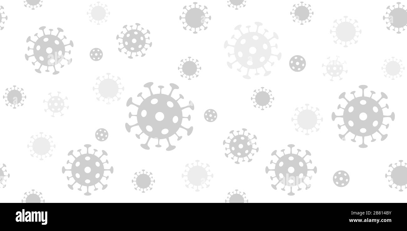 Sfondo di coronavirus. Pattern vettoriale senza giunture con segno del virus covid-19. Sfondo grigio chiaro per striscioni Illustrazione Vettoriale