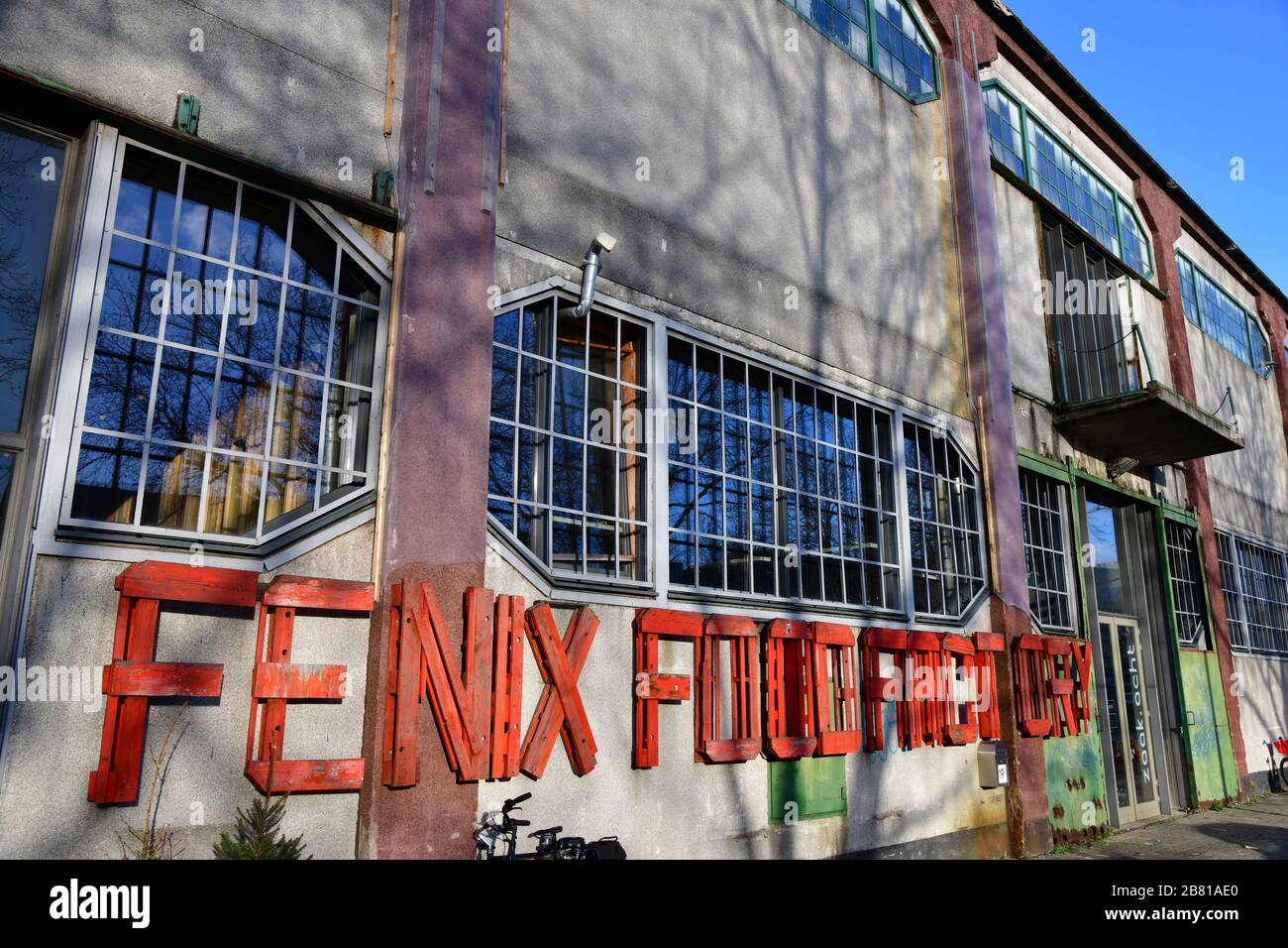 Primo piano segno dell'ex Fenix Food Factory, Rotterdam, Paesi Bassi Foto Stock