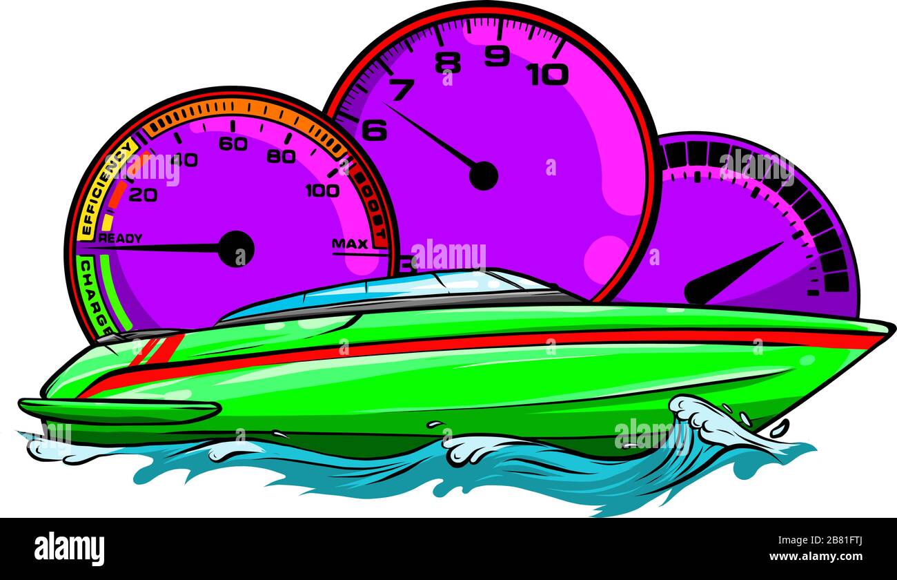 Imbarcazione a motore corsa illustrazione vettoriale arte di disegno Illustrazione Vettoriale
