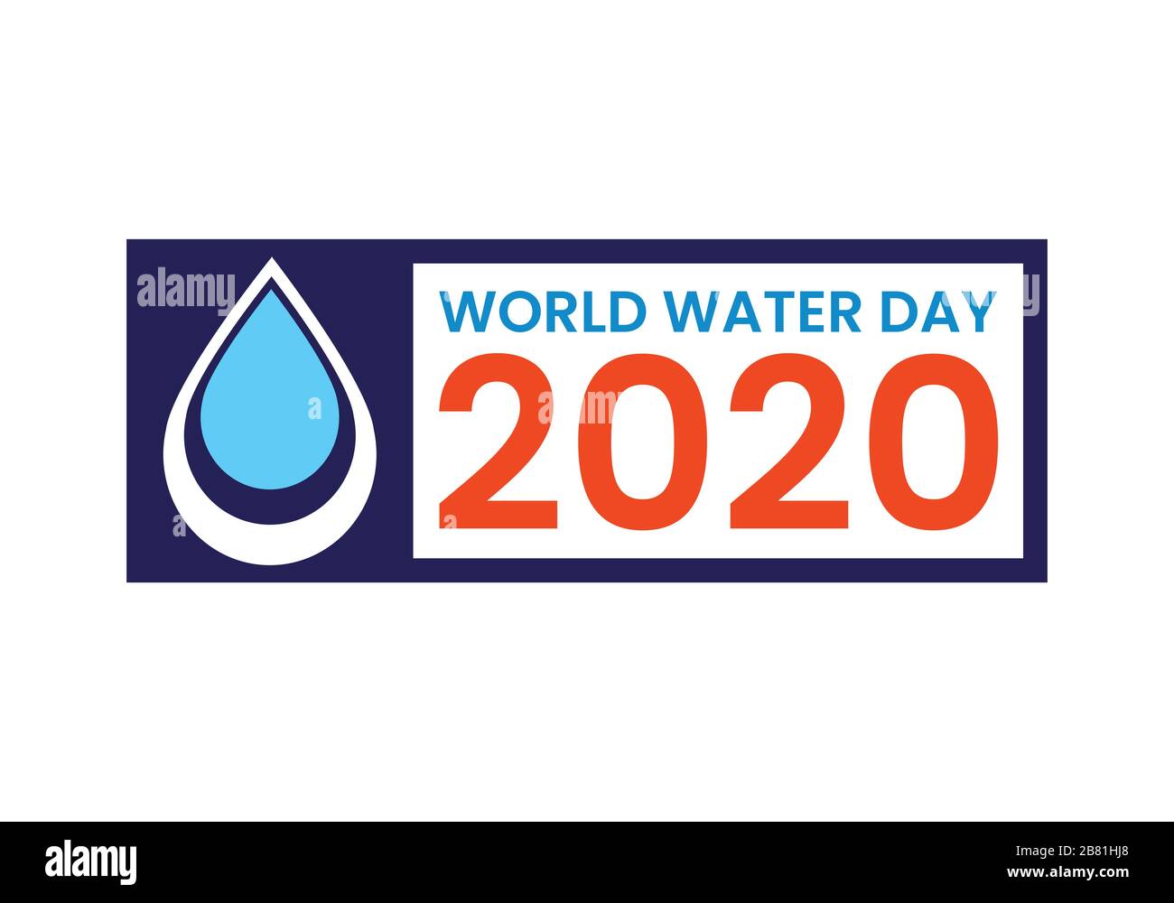 Simbolo del logo World Water Day 2020, acqua e cambiamenti climatici. Design vettoriale piatto. Illustrazione Vettoriale